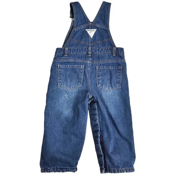 Oshkosh B'Gosh Overalls Girls Denim Red Polka Dot‎ Fleece Lined Bow  Vestbak 18M - Picture 3 of 9